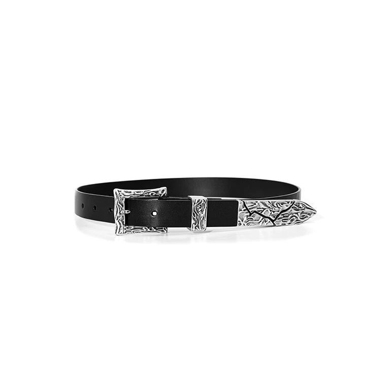 ENTRE-TEMPS Leather Belt Vintage Crack Thorn Metal Buckle Waist Belt