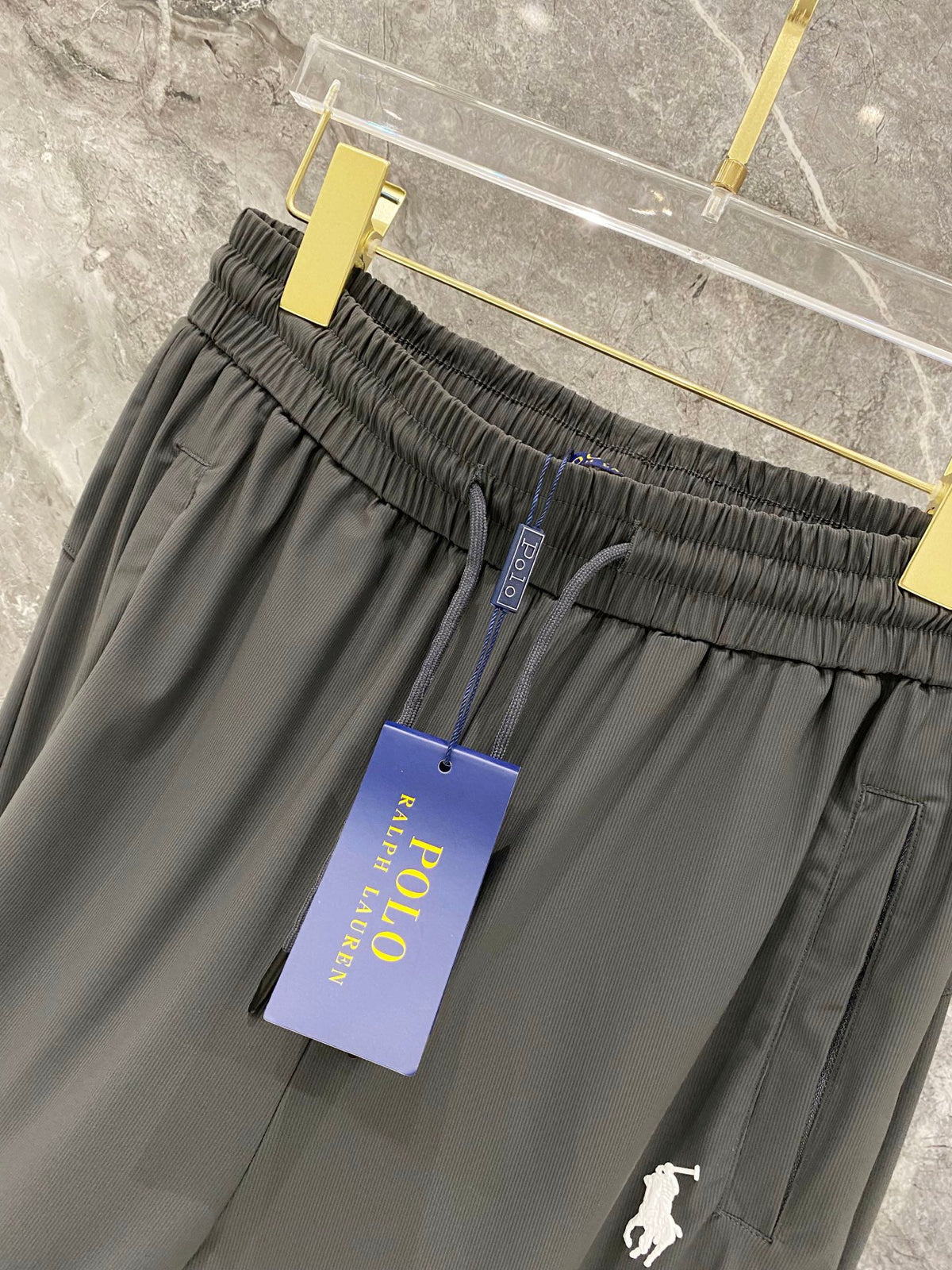 Men's Quick‑Dry Drawstring Casual Pants Horse Embroidery Elastic Waist Trousers With Zipper Pockets