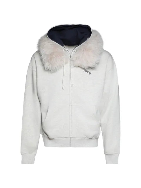 Praying faux-fur-trim hoodie