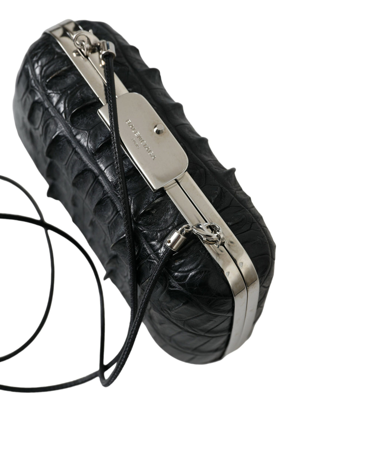 Black Exotic Skin Leather Shoulder Crossbody Box Clutch