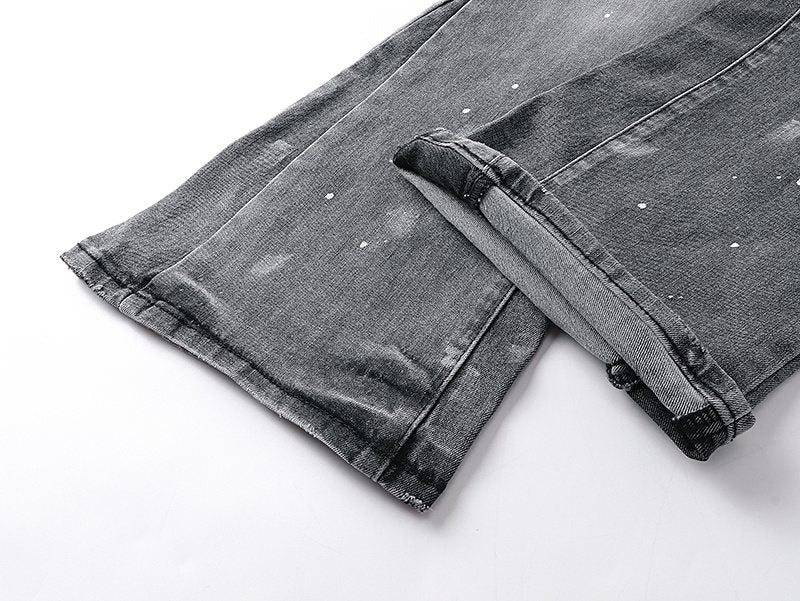 Purple Brand Grey Paint-Splatter Flared Jeans