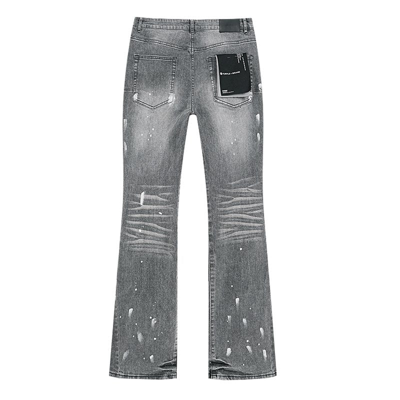 Purple Brand Grey Paint-Splatter Flared Jeans