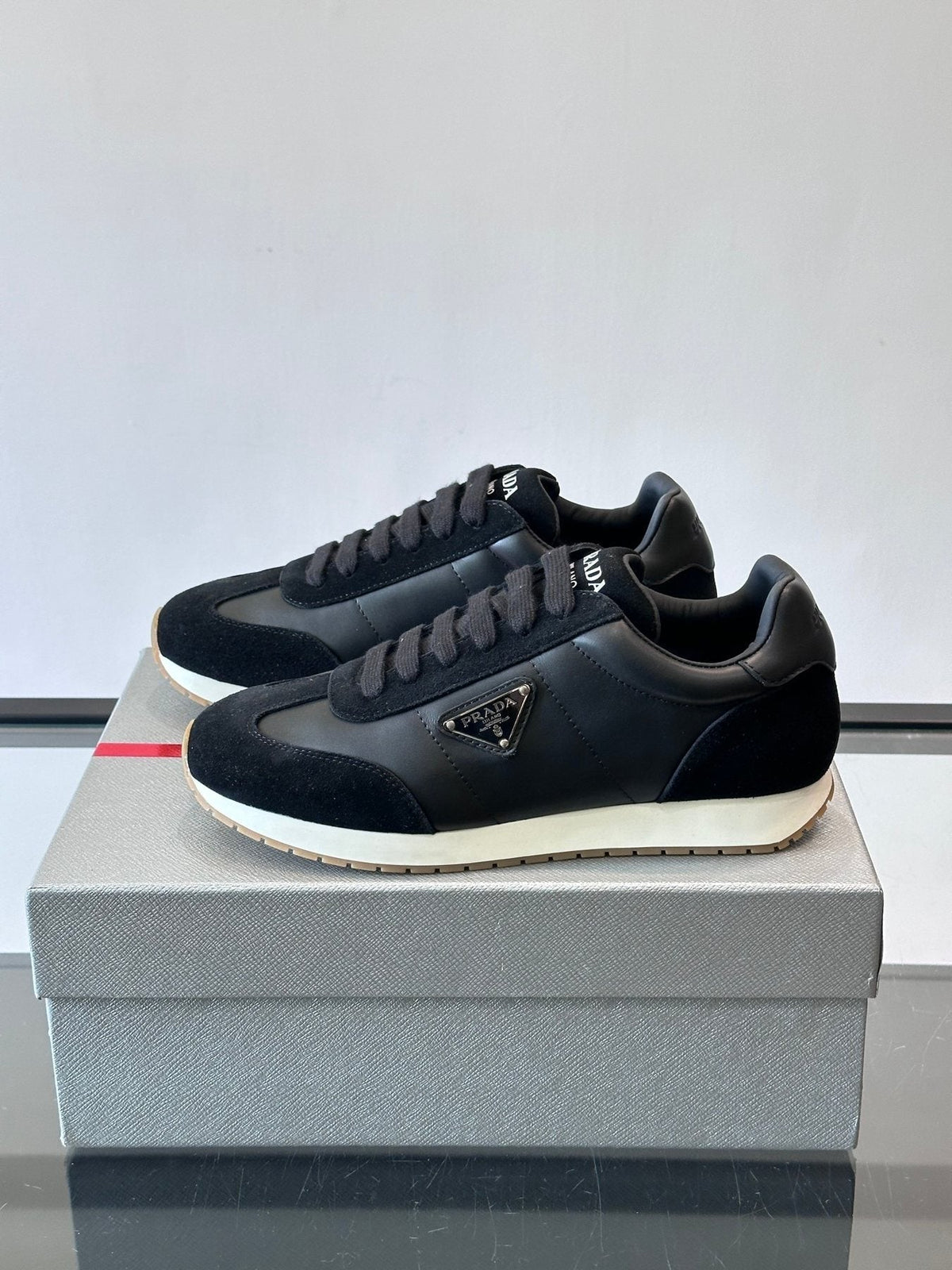 Prada Men's Black Triangle Detail Sneakers