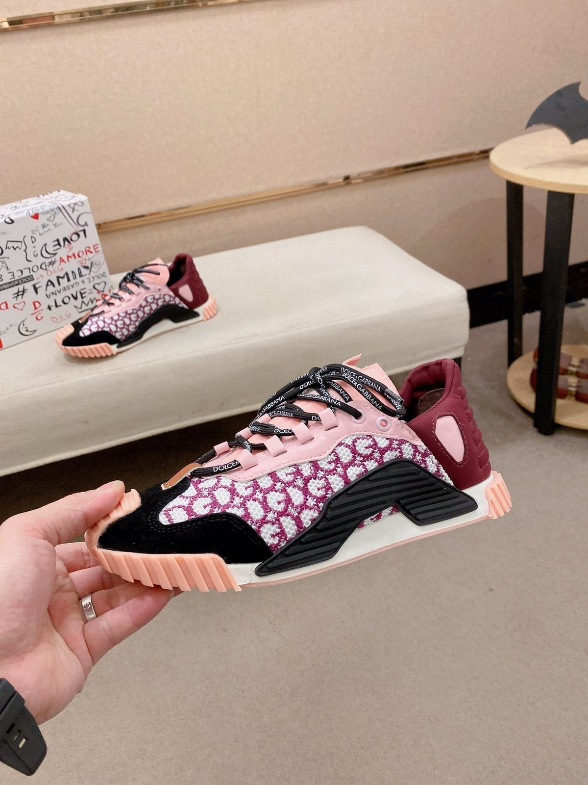 Dolce & Gabbana Pink Patterned Low-Top Sneakers
