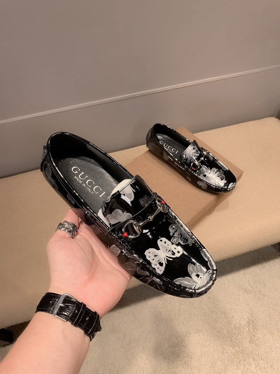 Gucci Butterfly Print Loafers