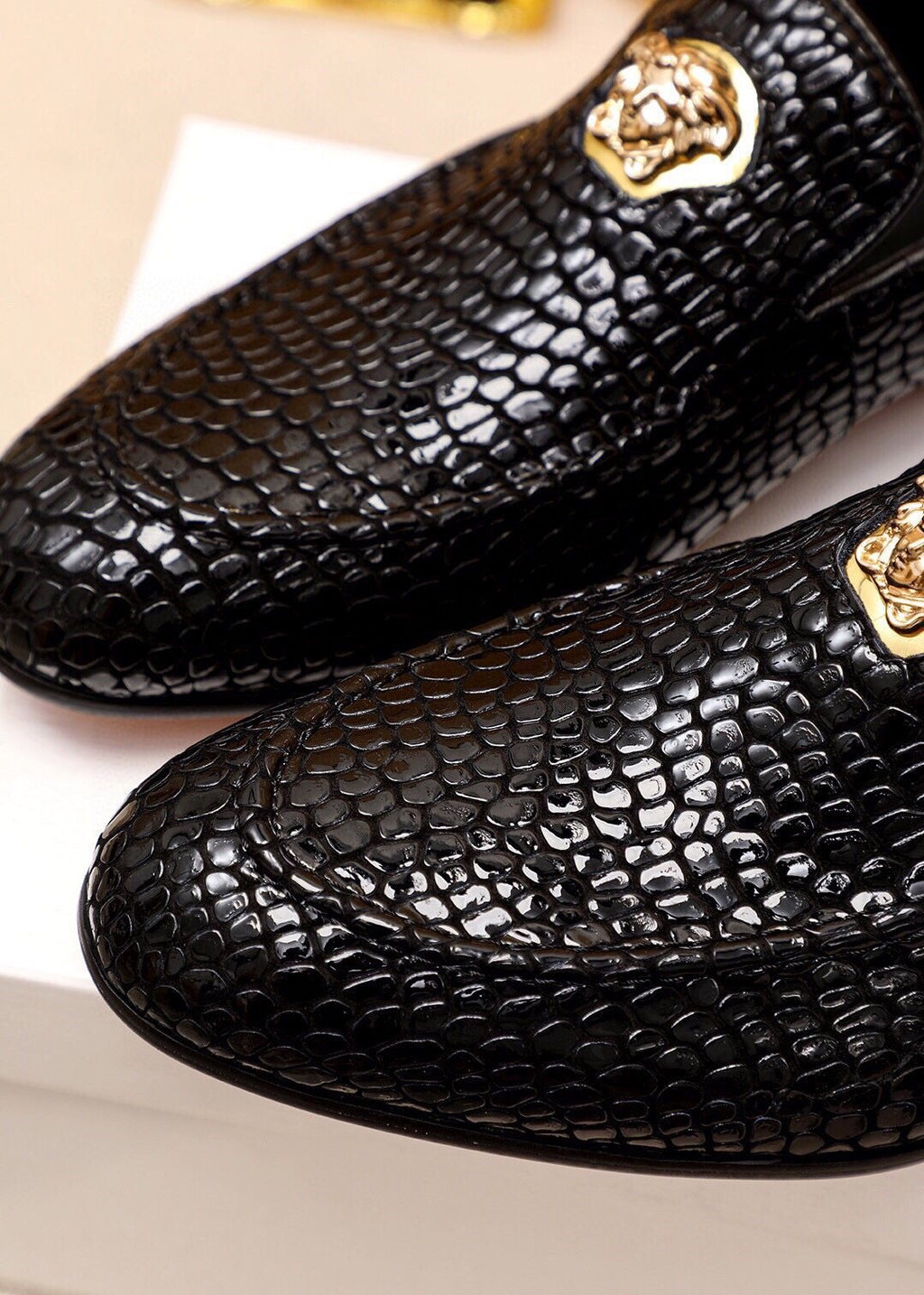 Versace Black Textured Slip-On Shoes