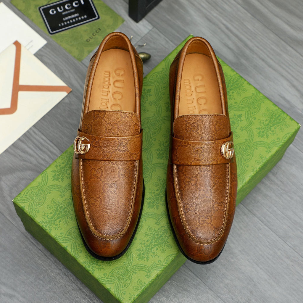 Gucci Brown Textured Loafers