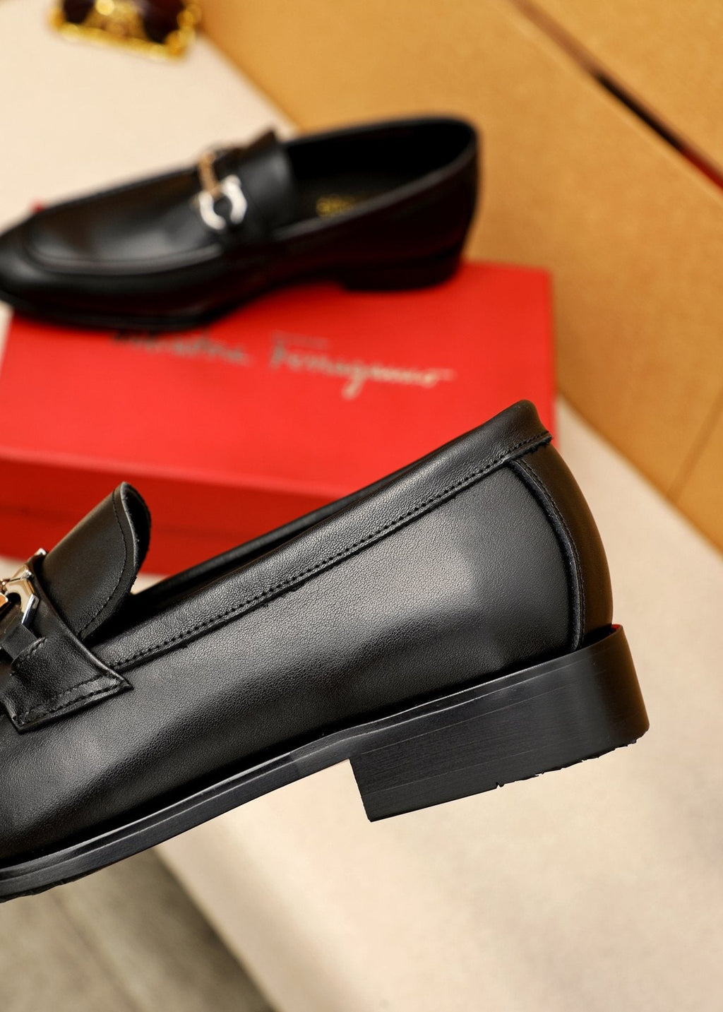 Salvatore Ferragamo Men's Black Buckle Loafers - Polished Metal Buckle Detail