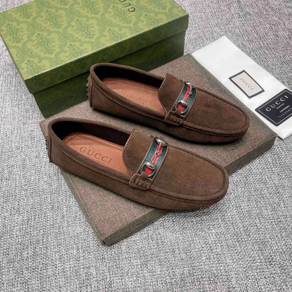 Gucci Brown Web Stripe Loafers