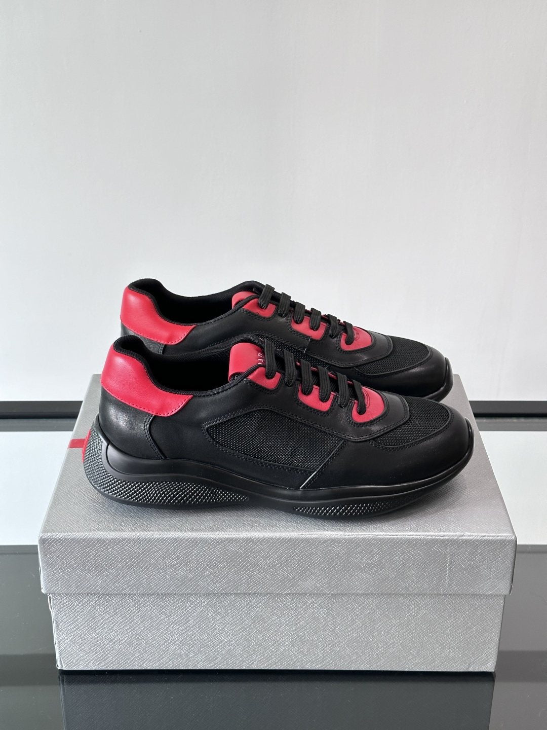Prada Men's Low-Top Leather Sneakers - Rounded Toe