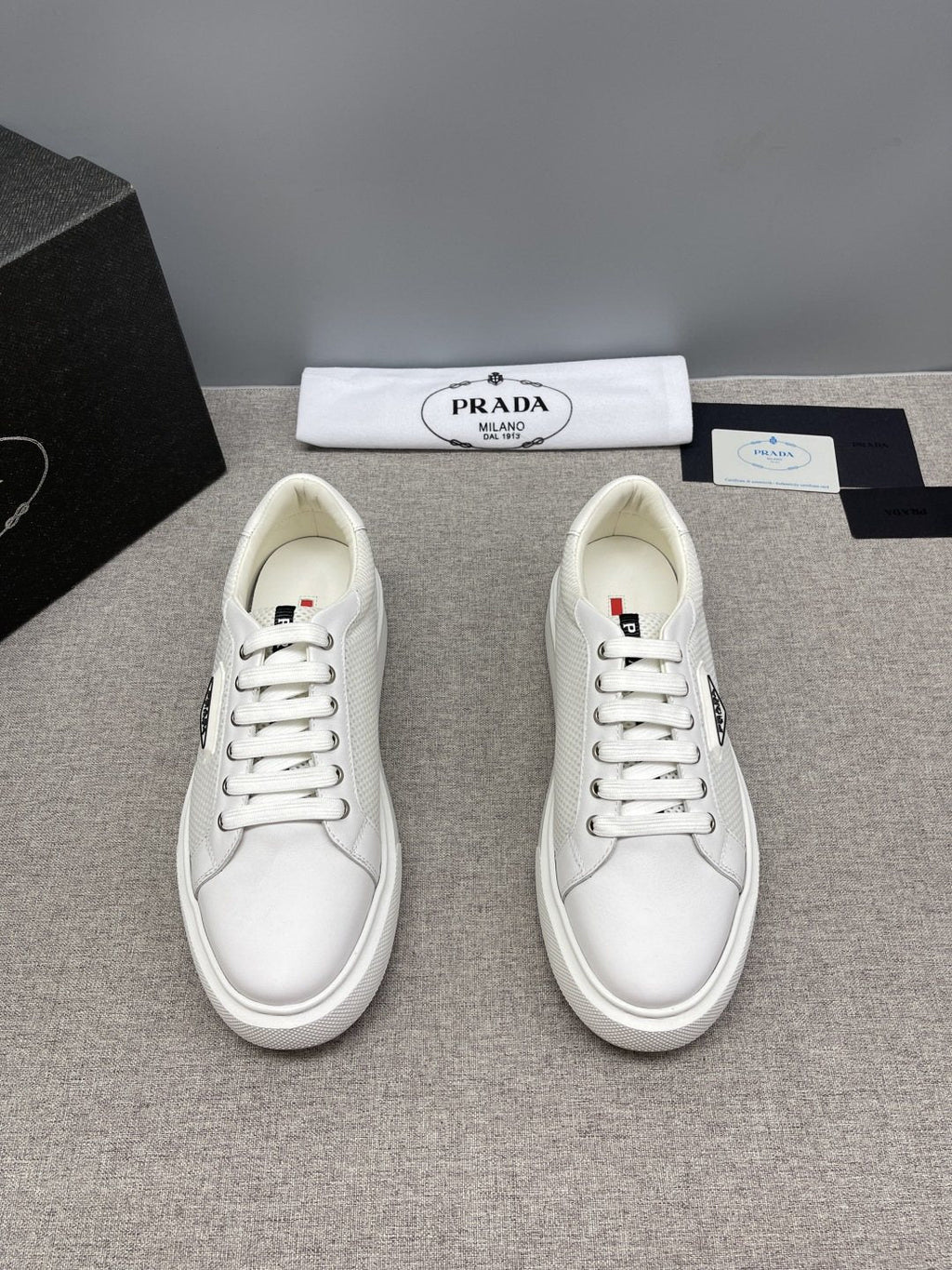 Prada Men's Triangle Patch Low-Top Sneakers - Padded Collar