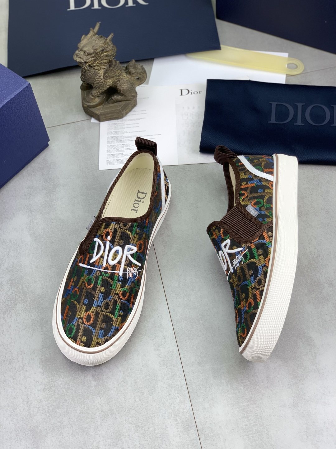 Dior Patterned Canvas Slip-On Sneakers