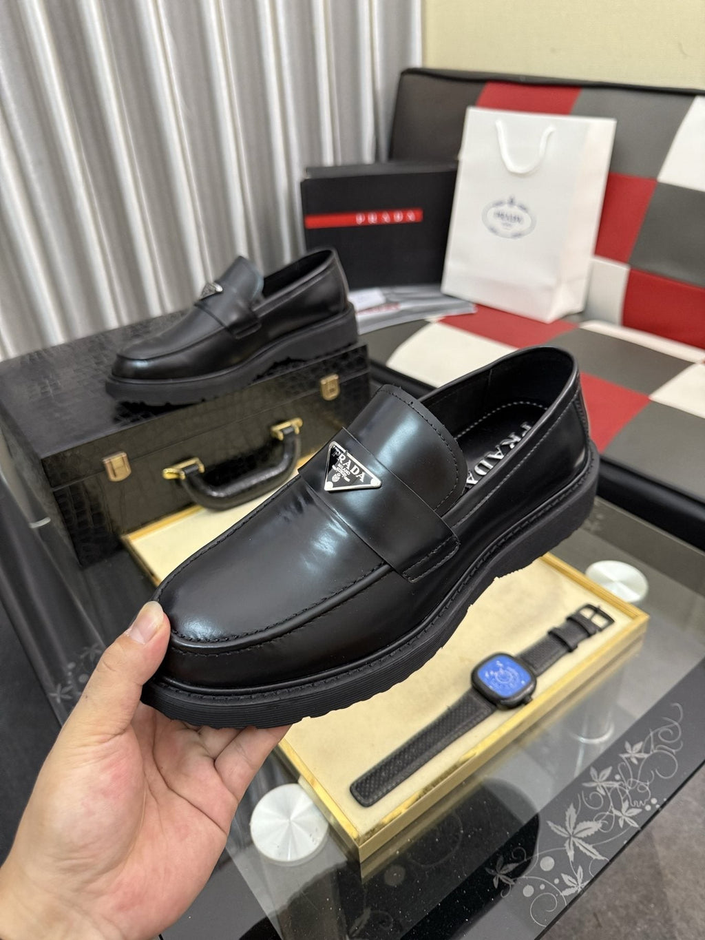 Prada Triangle Plaque Loafers