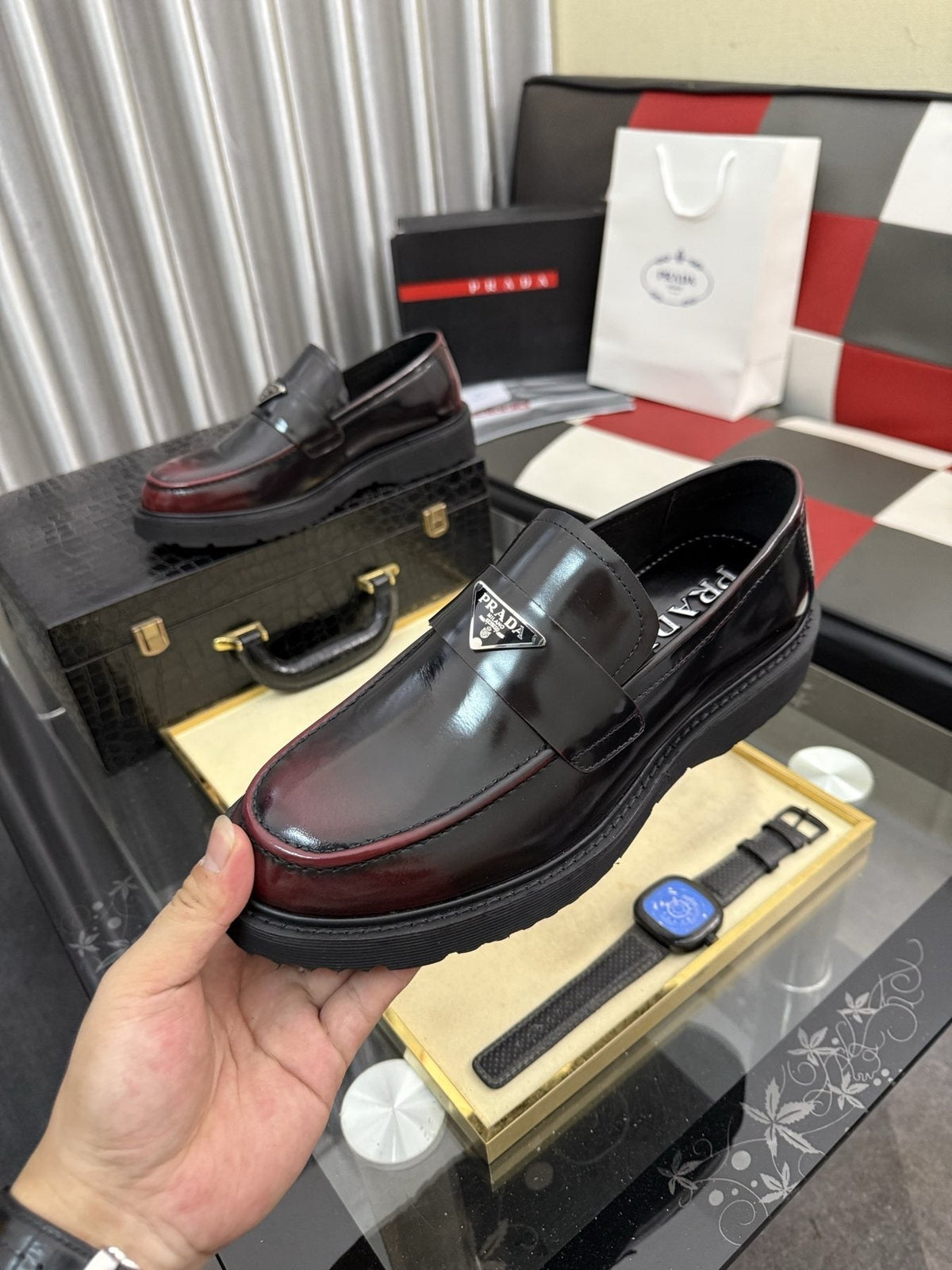 Prada Triangle Plaque Loafers