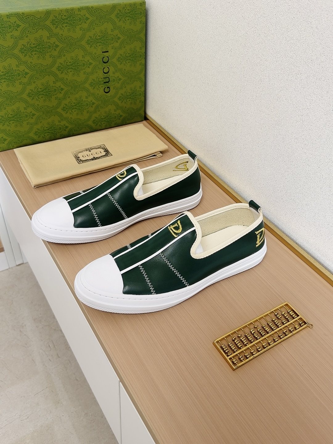 Gucci Brown Slip-On Sneakers with White Toe Caps