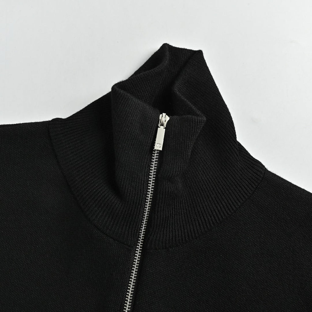 Chanel Double CC Logo Stand Collar Half-Zip Pullover Knit Sweater Black