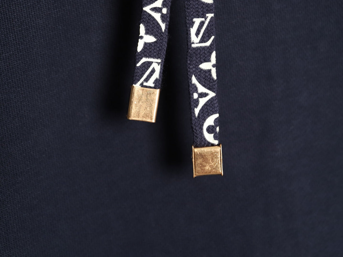 Louis Vuitton Monogram-Style Hood and Drawstring Pullover Hoodie - Navy