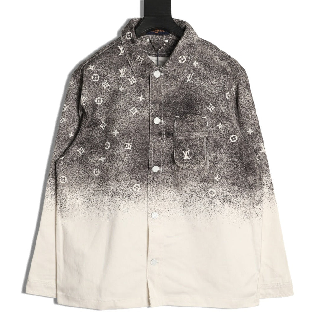 Louis Vuitton Galaxy-Style Monogram Gradient Denim Shirt Jacket - Charcoal and Cream